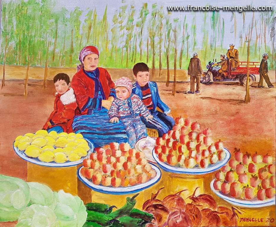 Scène de marché à Kashgar